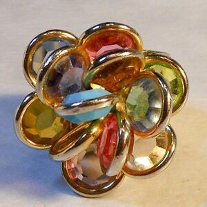 Rhinestone Crystal Color Circle lined with Gold Toned Plating Flower Floral Ring